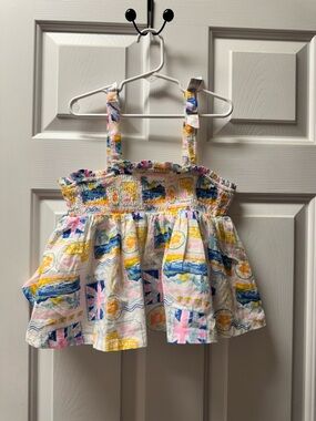 Haute Hippie Pastel Travel-Print Smocked Top